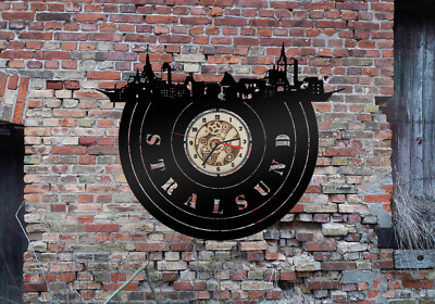 Skyline Stralsund City Wall Clock Wood Silhouette Picture Mecklenburg Decorative Sign