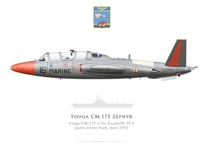 Print Fouga CM175 Zéphyr, Escadrille 59.S, porte-avions Foch, 1992 (par G.Marie)