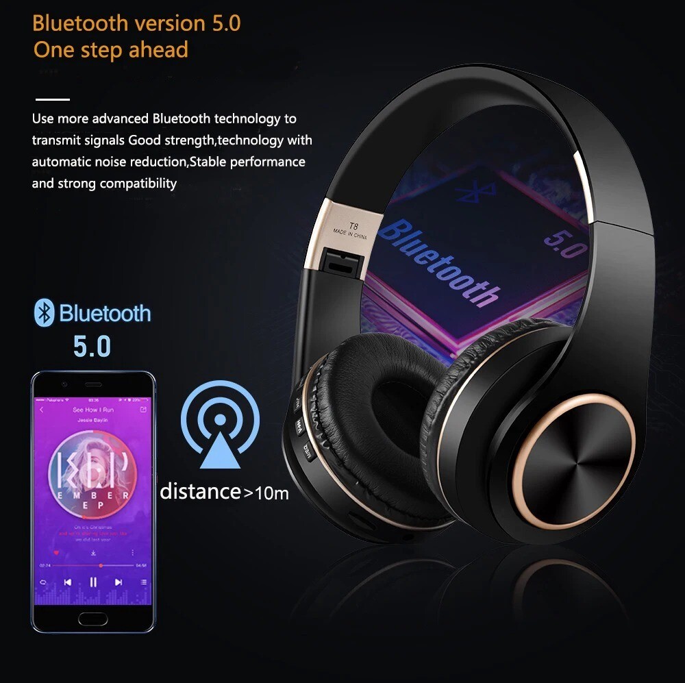 Wireless Bluetooth Headphones Over-Ear Headset With Mic - Noise Cancelling Music Earphone