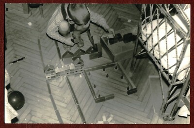Vintage Photo 1959 Boy builds houses from a constructor, Toys Soviet LEGO