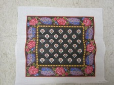 Needlepoint Canvas "La Petite Fleur" Black with Rose Border Hand Painted