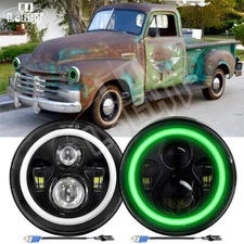 Pair 7" LED Headlights Green Halo Fit Chevy Truck 1947 1948 1949 1950 1951-1957