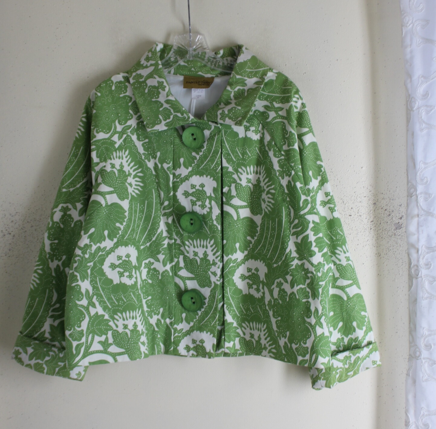 Giacca cotone funky dipinta Pony L oversize Lagenlook floreale Lux art to wear