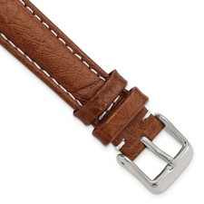 16mm 7.5" Havana Leather White Stitch Silver-tone Buckle Watch Band