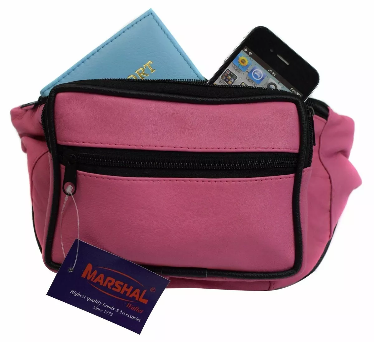New Pink Leather Waist Fanny Pack Belt Bag Pouch Travel Hip Purse