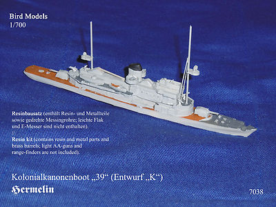 Kolonialkanonenboot 39 (Entwurf ''K'')  ''Hermelin''   1/700 Bird Models Resin Kit