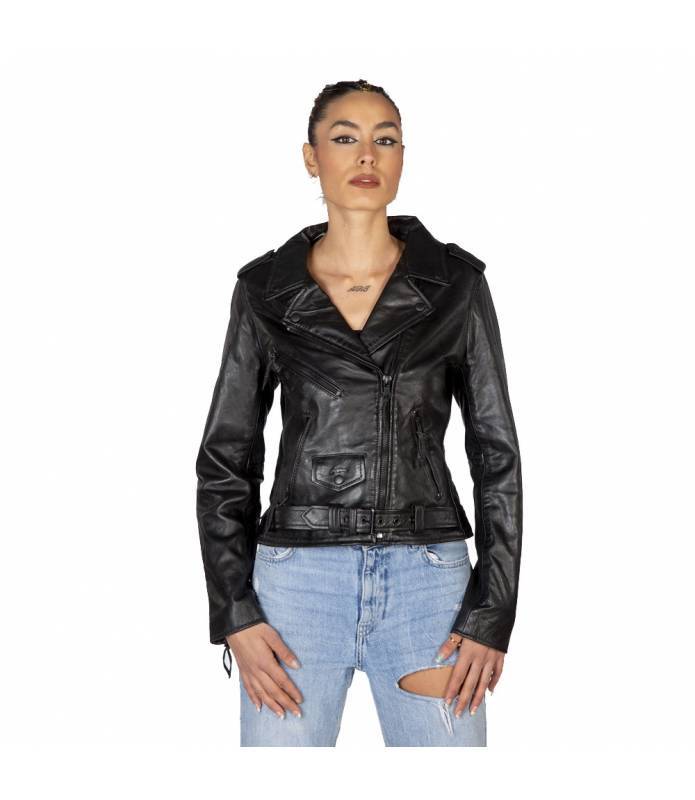 Chaqueta Piel Napa Mujer Cruzada Negra Cremalleras Negras NEWROCK NRLWJ006-S4