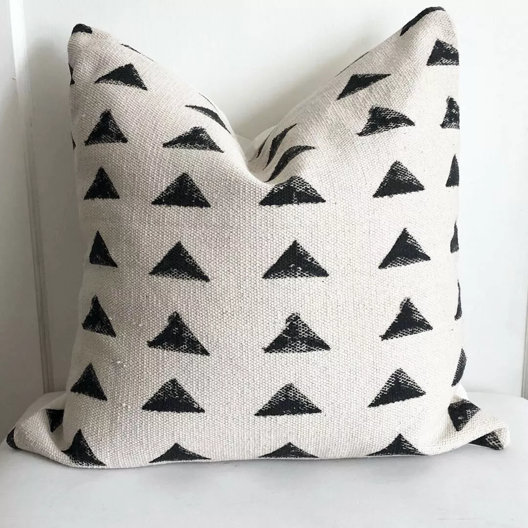 Traditional Mudcloth Throw Pillow, 18x18, Black & White, Cotton