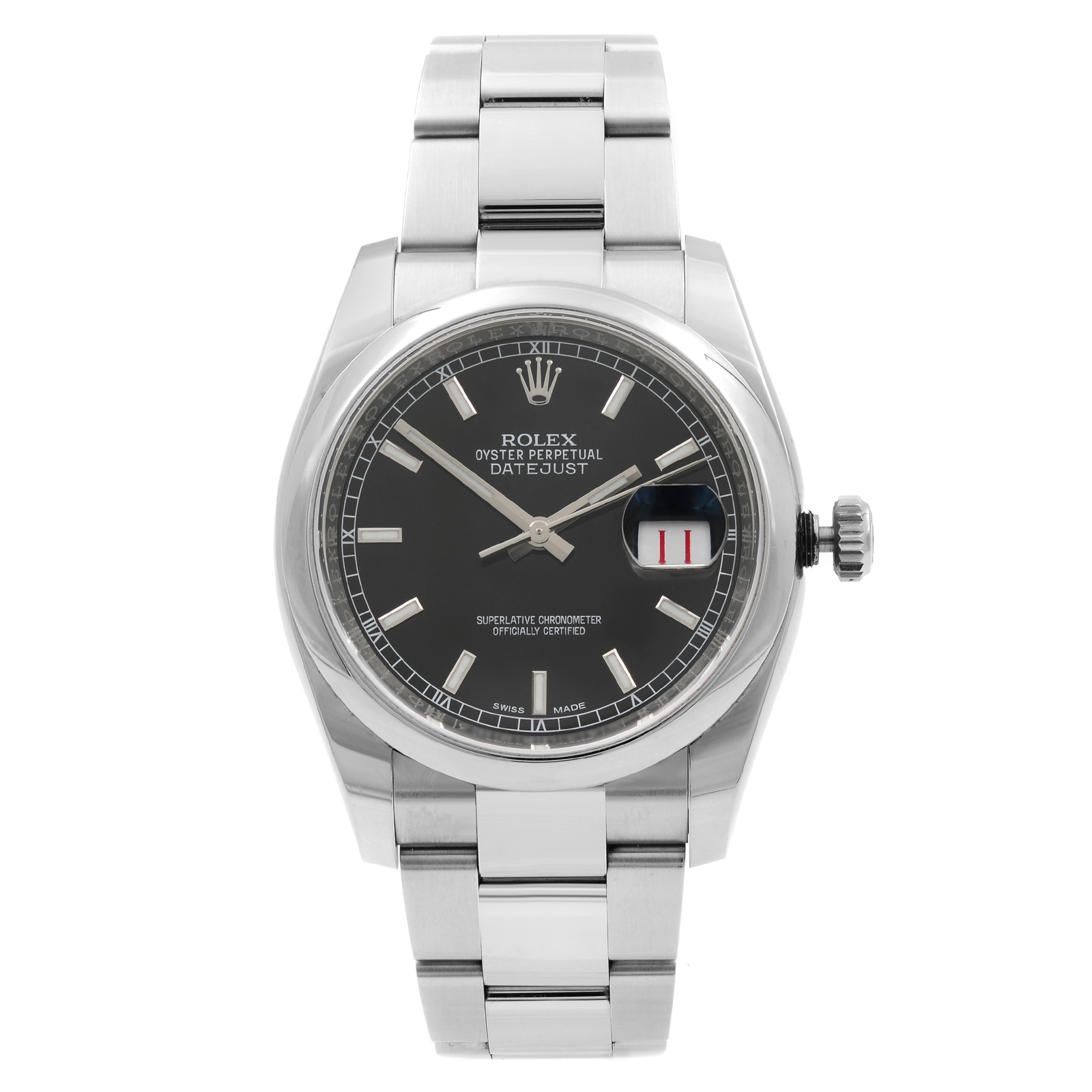 Rolex Datejust Roulette Date 36mm Steel Black Dial Automatic Mens Watch 116200