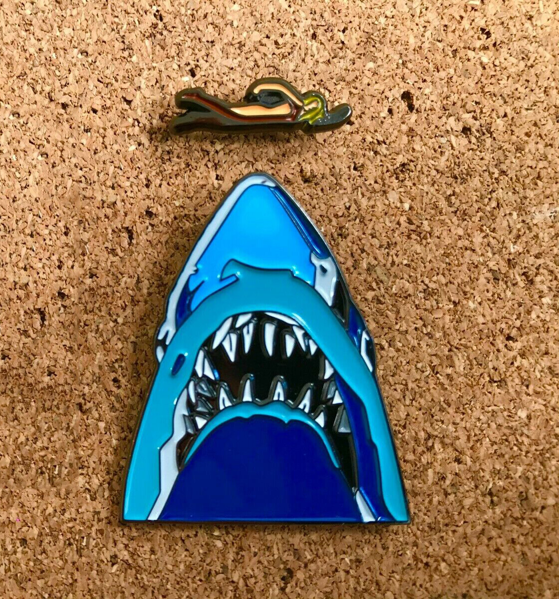 SET OF 2 JAWS Movie Midnight Swim Enamel Pins Shark Badges Hat Backpack Bag Pins