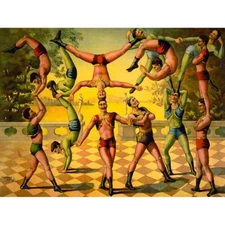 Painting Portrait Thirteen Acrobats Circus Performer Weird 12X16 Framed Print