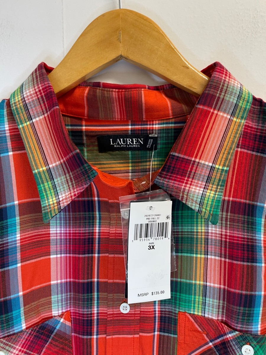 Lauren Ralph Lauren Women's Plus 1X Cotton Madras Shirt Roll