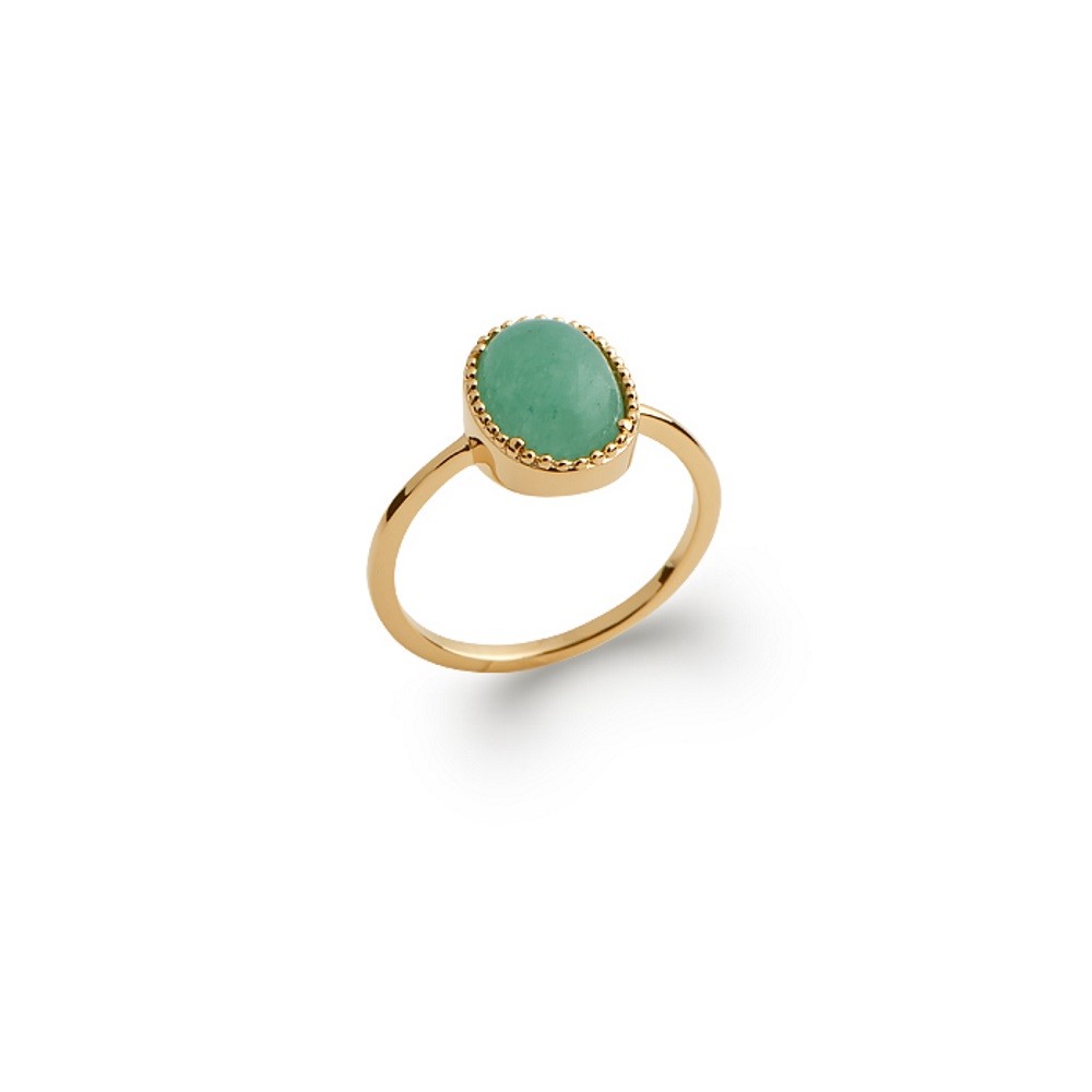 Bague véritable aventurine verte ovale 13 mm en plaqué or 18 carats femme