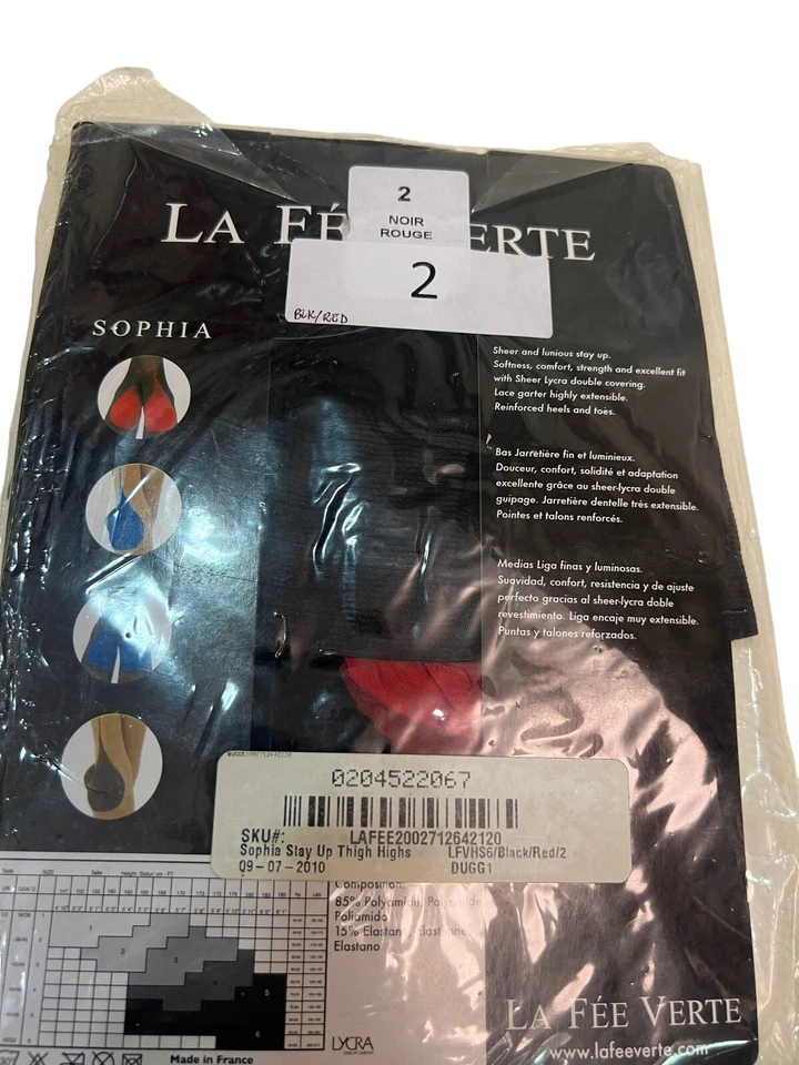 Medias La Fee Verte Sophia negras con costuras rojas 2 nuevas con etiquetas Foto 3 de 4