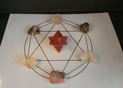Determination Crystal Grid - Red Jasper Merkabah, Golden Healer & Leopard Skin  