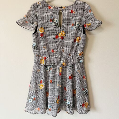Bailey Blue NWT Floral Print Plaid Ruffle Short Sleeve Dress Black/White Large - Picture 5 of 11