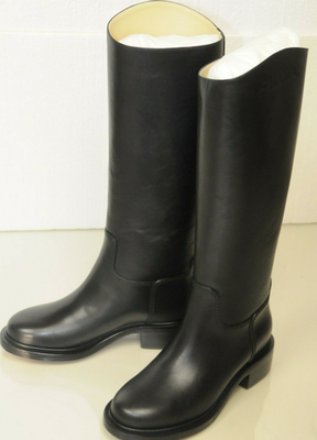 $1725 New Chanel Black Calfskin Leather Knee High Riding Flat