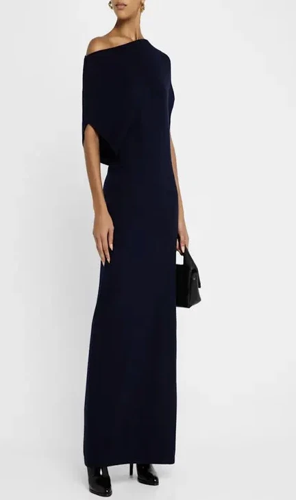 RAMY BROOK NWT $385 Chet Navy Blue Wool Asymmetric Maxi Sweater Dress M - Image 3 of 4