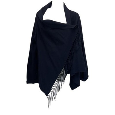Patrizia Pepe Navy Wrap Style Wool Fringe Cardigan Cozy Chic Retro - Size 46