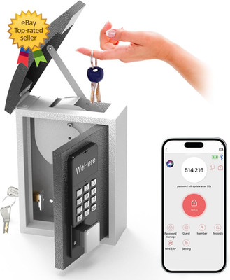 Key Lock Box Wall Mount with Key Drop Slot Smart Digital Lockbox OTP/APP Blue...