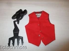 VINTAGE BARBIE KEN DOLL FASHION PAK RED VEST HANGER BLACK SHOES