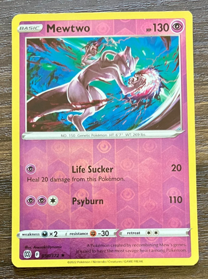REVERSE HOLO Mewtwo 056/172 - 2022 Pokemon Brilliant Stars Rare Card - CLEAN NM