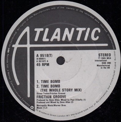 Friction Groove Time Bomb 12'' vinyl UK Atlantic 1985 in die cut card outer