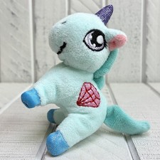 Miniature Unicorn Plushie Teal Blue W/Pink Jewel Embroidery Cute Stuffed Toy 4