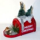Vintage Merry Christmas Postal Mailbox Bottle Brush Trees Pinecones ORNAMENT — photo 5