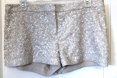 Express All Over Sequin Shorts 8 Taupe Beige Going Out Disco Night Club 70s Y2K