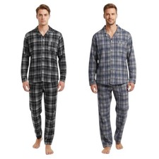 Herren Pyjama Baumwolle Schlafanzug lang Hausanzug kariert Nachtanzug M-3XL