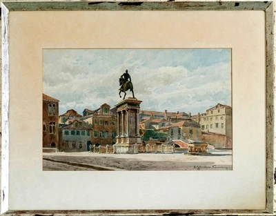 Gemälde/Aqu. O. GÜNTHER-NAUMBURG (1856), Reiterstatue in Venedig um 1890!! - Bild 1 von 4
