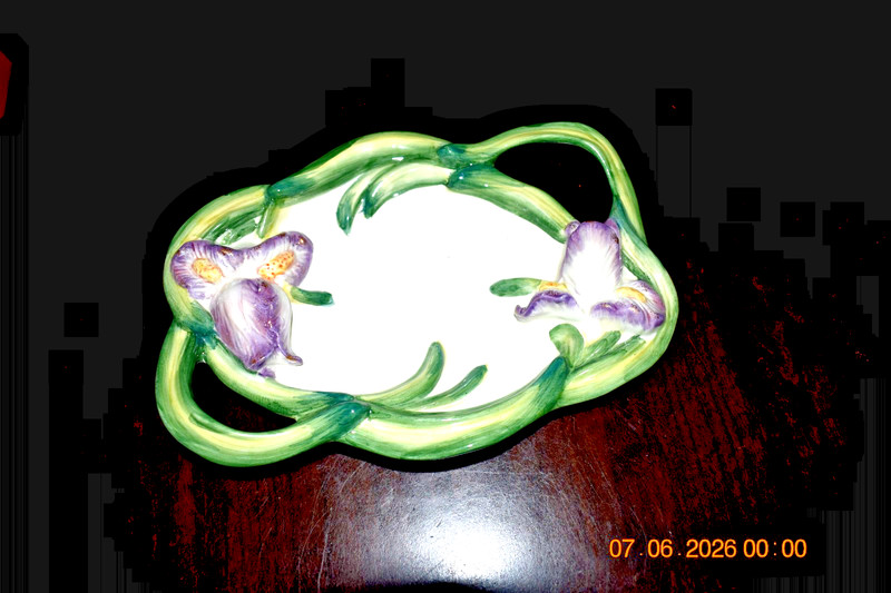 Vintage Kaldun & Bogle 10" Ceramic Flower & Green Serving Platter