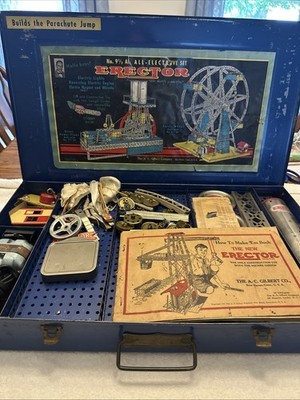 AC Gilbert Erector No. 9  1/2 Set Parachute Jump Vintage Motor runs