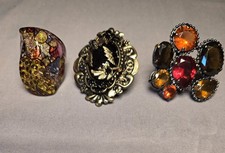 Mixed Lot 3pc Women’s Fashion Jewelry Rings Metal w/ Rhinestones #42
