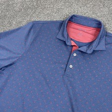 Johnnie O Polo Shirt Mens L Blue Red Fish Geometric Performance No Logos Golf