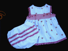 Vintage Little Bitty Infant Dress White Red Smocking Flowers Size 12 Months