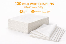 100 Serviettes White Paper Dinner Napkins 40x40cm Napkins Premium Paper 2 ply