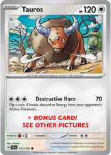 Tauros Official TCG Card + Bonus Jake's Tauros Card | MUST SEE! 112/142