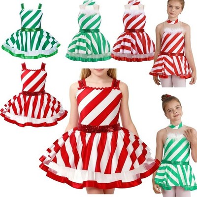 Mädchen Weihnachten Tanzkleid Pailletten Ballettkleid Tanz Leotard mit Tutu Rock