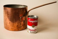 HEAVY ANTIQUE FRENCH COPPER STOCK POT - NICE FINISH, DISPLAYS WELL