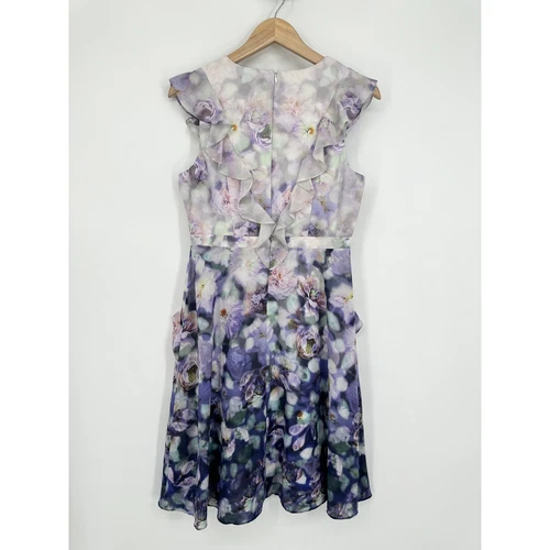 Adrianna Papell Ombre Floral Dress Satin Ruffle Sleeveless Midi Purple, Size 8 - Picture 6 of 10