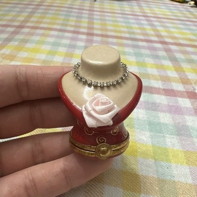 Artoria Limoges Peint Main Trinket Box Bust With Necklace