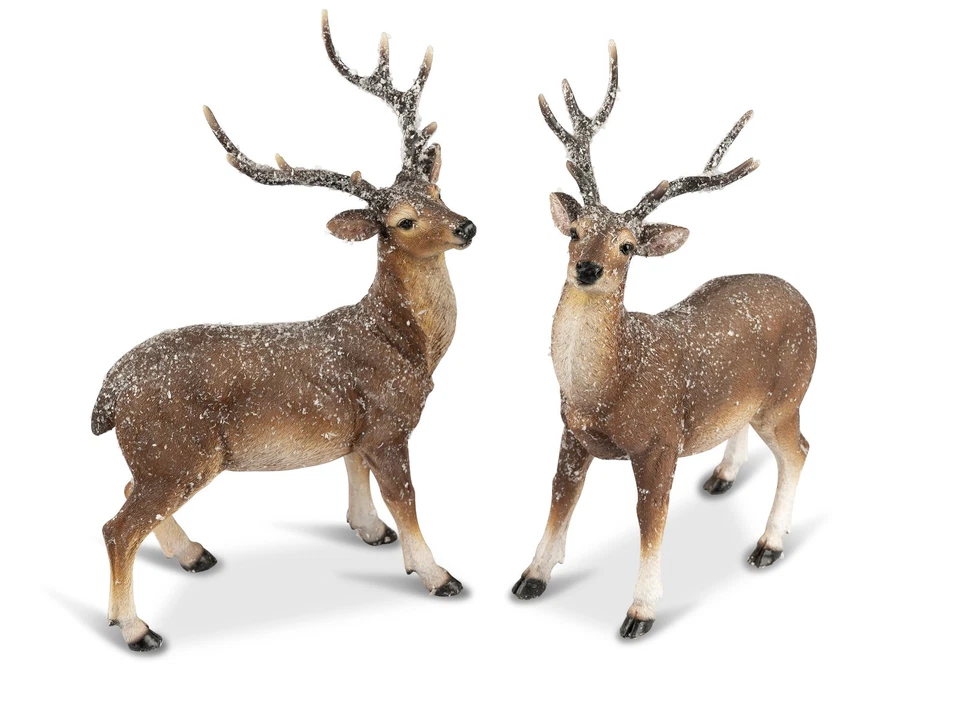 Hirsch stehend aus Kunststein, 30 cm hoch  mit vereister Oberfläche Auswahl