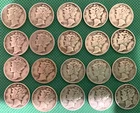 20 SILVER MERCURY DIMES SILVER, Lot of 20 - 1941 (6), 1942 (6), 1943 (8)