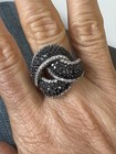 Sterling Silver Genuine Diamond & Black Stone Statement Ring 9.25 Hallmarked Gm