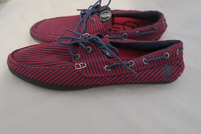 Viva La Grenade Layback Loafer Red Striped Canvas Boat Shoes Mens Size 12