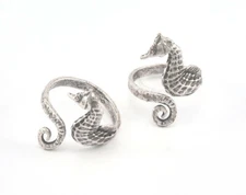 Ring Seahorse Adjustable Antique Silver Plated brass 10US Animals Ocean Reef