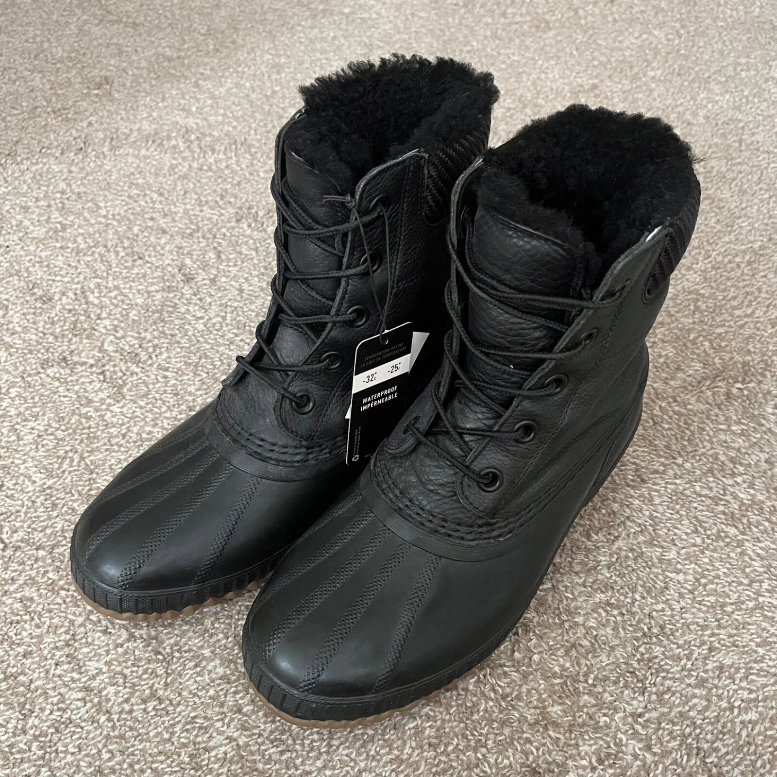 Sorel Men's Cheyanne II Lux Waterproof Boots Black Leather US Size 10