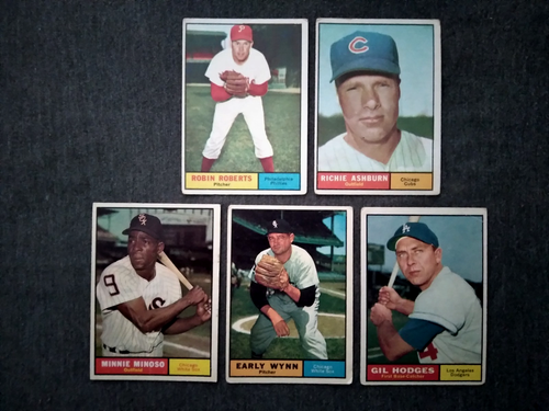 1961 Topps Ashburn Hodges Roberts Wynn Minoso HOF Baseball Lot 5 Nice